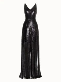 AKRIS Gown In Plissé With All Over Sequins And Pleated Skirt