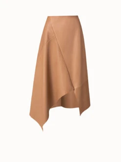 AKRIS Asymmetrical Lamb Nappa Leather Midi Skirt