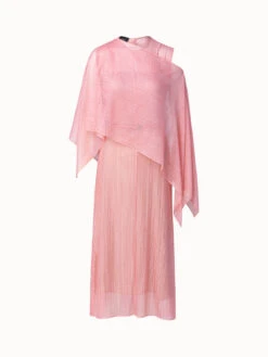 AKRIS Belted Lace Dress With Detachable Cape Scarf