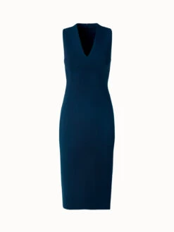 AKRIS Double Face Wool Crêpe V-Neck Sheath Dress