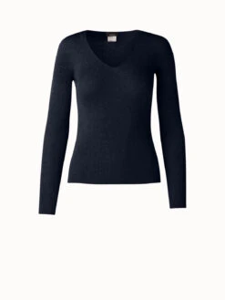 AKRIS Ribbed V-Neck Cotton Silk Sweater