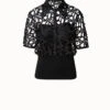 AKRIS Cropped Embroidered Semi-Sheer Blouse
