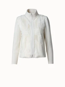 AKRIS Cashmere Knit Cardigan With Silk Lamb Front