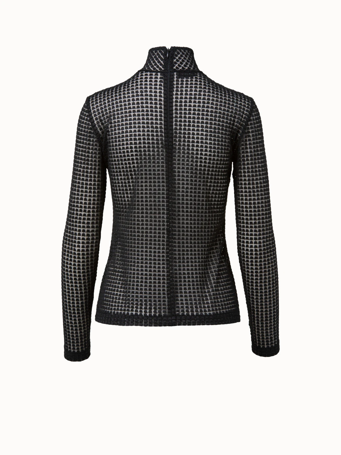 AKRIS Trapezoid Grid Embroidery Mock Neck Top - Image 3