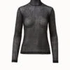 AKRIS Trapezoid Grid Embroidery Mock Neck Top