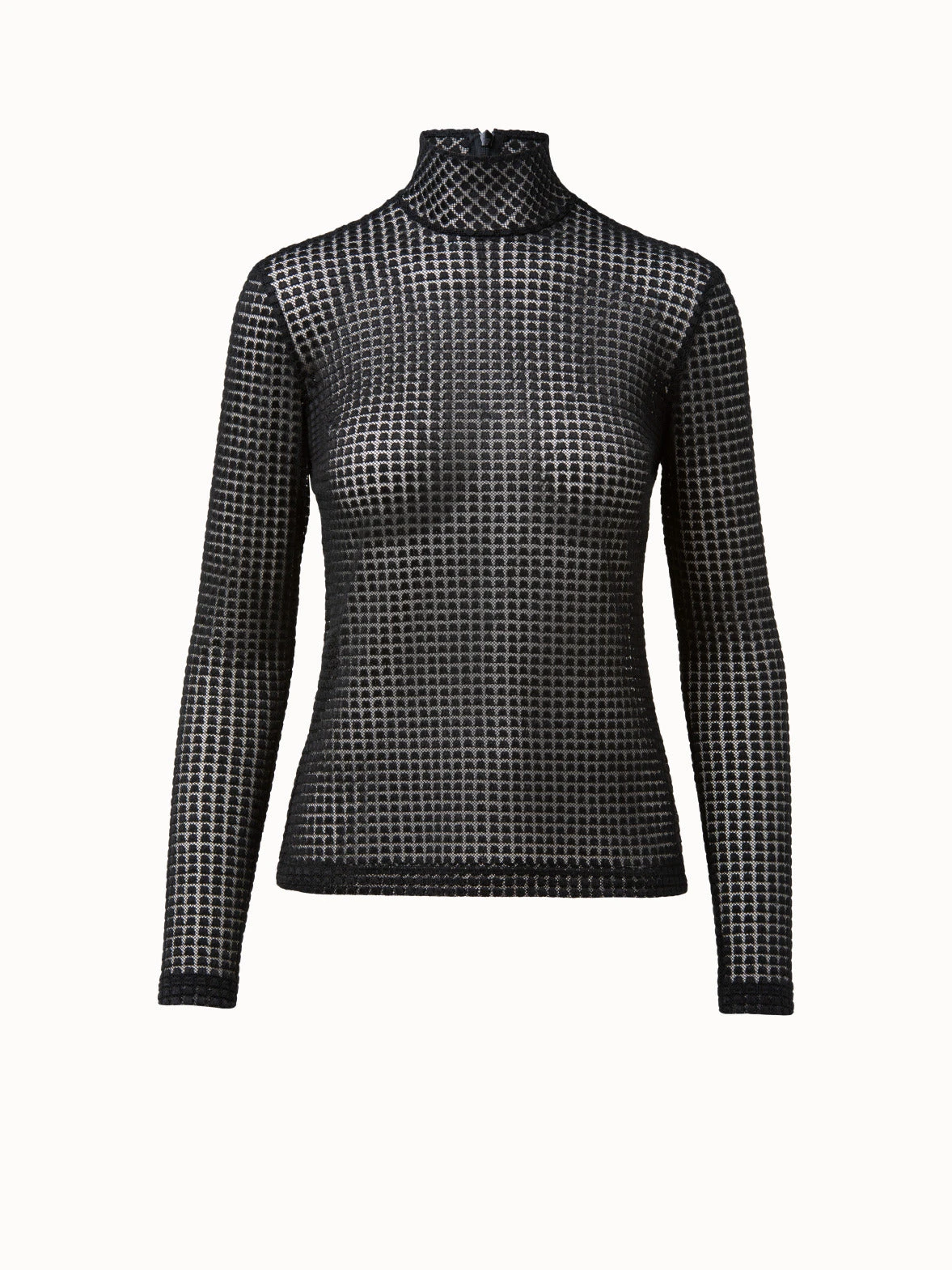 AKRIS Trapezoid Grid Embroidery Mock Neck Top