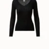 AKRIS Seamless Silk Cotton Rib V-neck Pullover