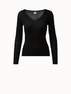 AKRIS Seamless Silk Cotton Rib V-neck Pullover