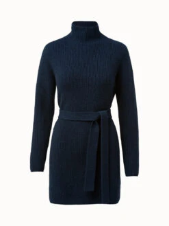 AKRIS Structured Cashmere Rib Belted Turtleneck