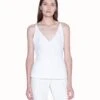 AKRIS Tank Top In Silk Crêpe With V-Neck