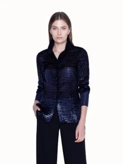 AKRIS Blouse In Silk Velvet Dévoré With Horsehair Cuff