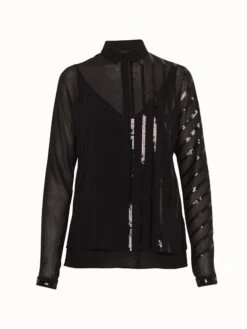 AKRIS Blouse In Silk Georgette With Sequin Stripes Embellishment