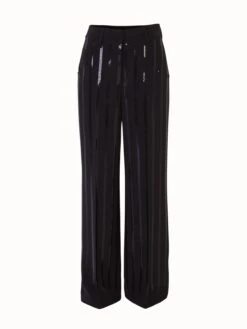 AKRIS Wide Leg Sequin Striped Pants