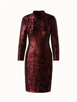 AKRIS Sequins Stretch Long Sleeve Sheath Dress