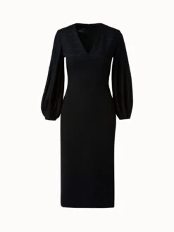 AKRIS Wool Lurex Double Face Knit Sleeve Dress