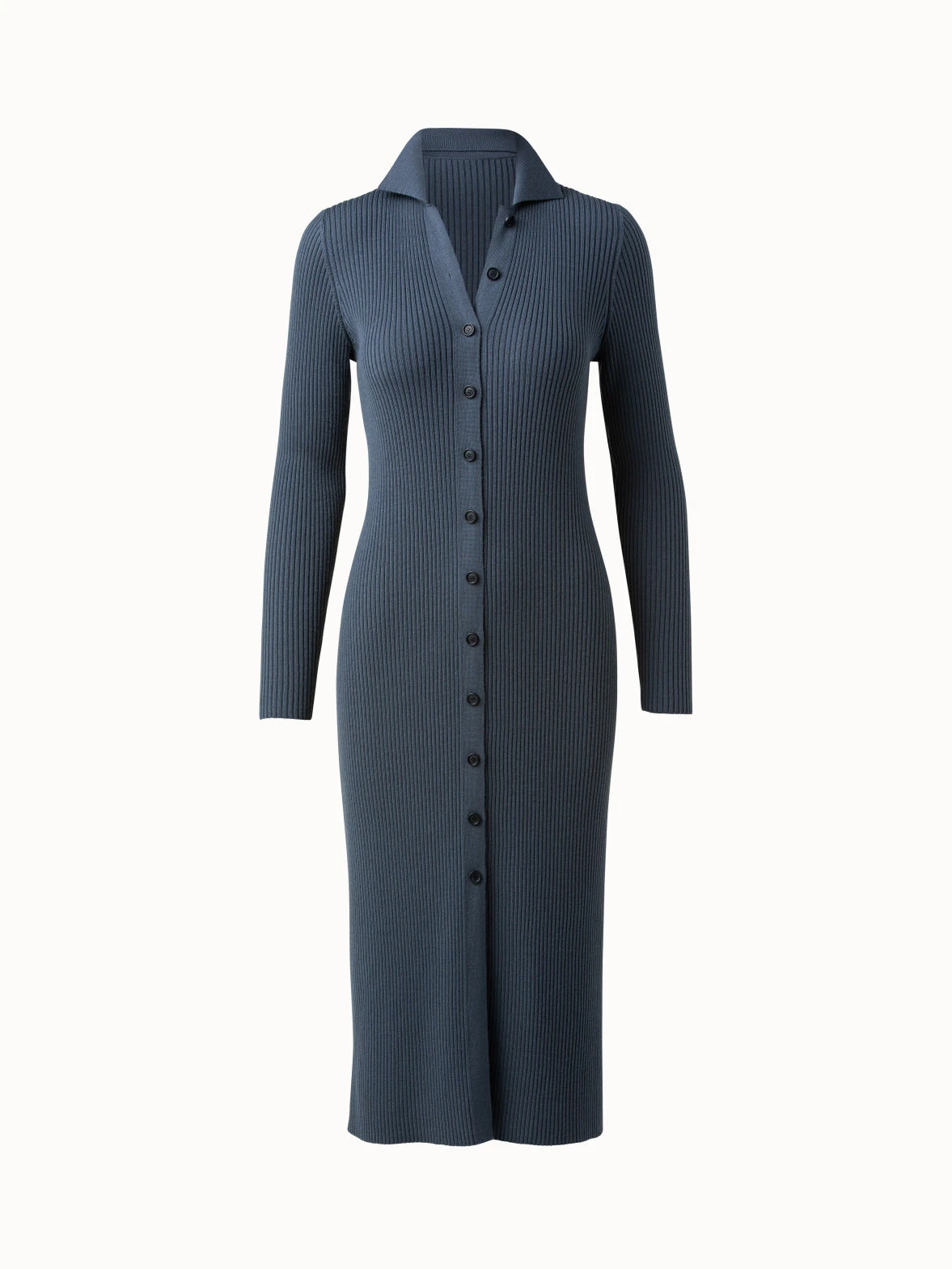 AKRIS Long Wool Rib Knit Cardigan