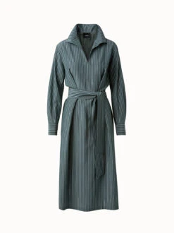 AKRIS Silk Crepe Stripes Shirt Dress