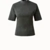 AKRIS Suede Stretch Mock Neck Blouse