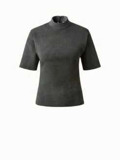 AKRIS Suede Stretch Mock Neck Blouse