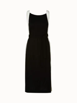 AKRIS Wool Silk Sleeveless Midi Dress With Contrast Tape Detail