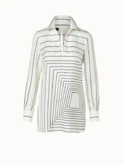 AKRIS Silk Twill Trapezoid Square Print Tunic Blouse