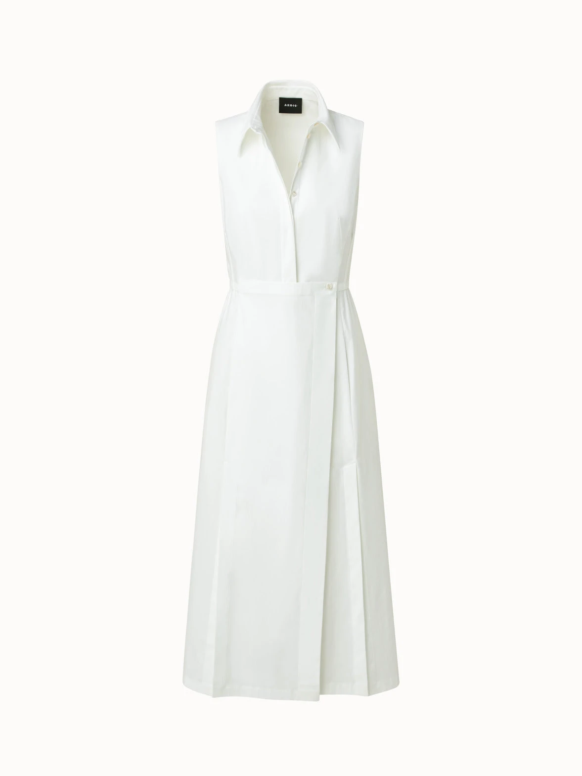 AKRIS Cotton Stretch Poplin Sleeveless Shirt Dress With Apron Detail