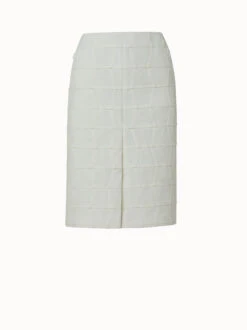 AKRIS Cotton Stretch Denim Pencil Skirt With Mirrored Trapezoid Front