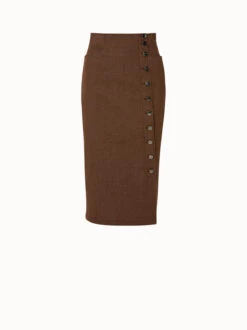 AKRIS High Waist Cotton Stretch Denim Midi Skirt