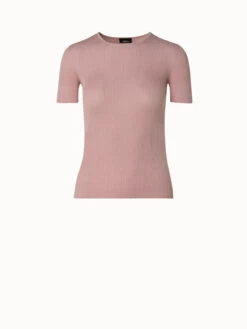 AKRIS Silk Cotton Rib Short Sleeve Pullover