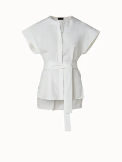 AKRIS Cotton Silk Poplin Cap Sleeve Blouse