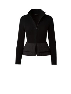 AKRIS Wool Ribbed Knit Jacket With Peplum Detail In Techno Quilted Trapezoid Fabric