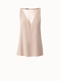 AKRIS Silk Georgette Tank Top With V-Neck Tulle Inset
