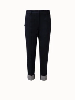 AKRIS Tapered Wool Double Face Striped Cuff Pant