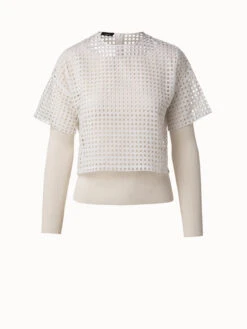 AKRIS Silk Cotton Rib Knit Pullover And Embroidery Top Set