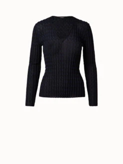 AKRIS Silk Cotton Stretch Trapezoid Rib Knit Pullover