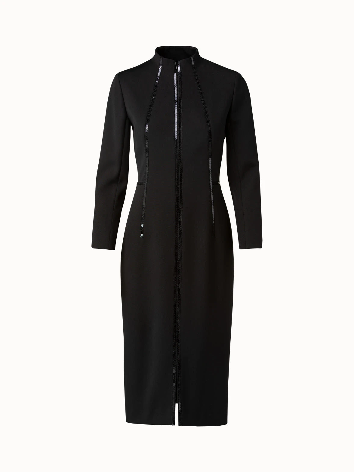 AKRIS Silk Crêpe Fitted Sheath Dress With Sequins Piping