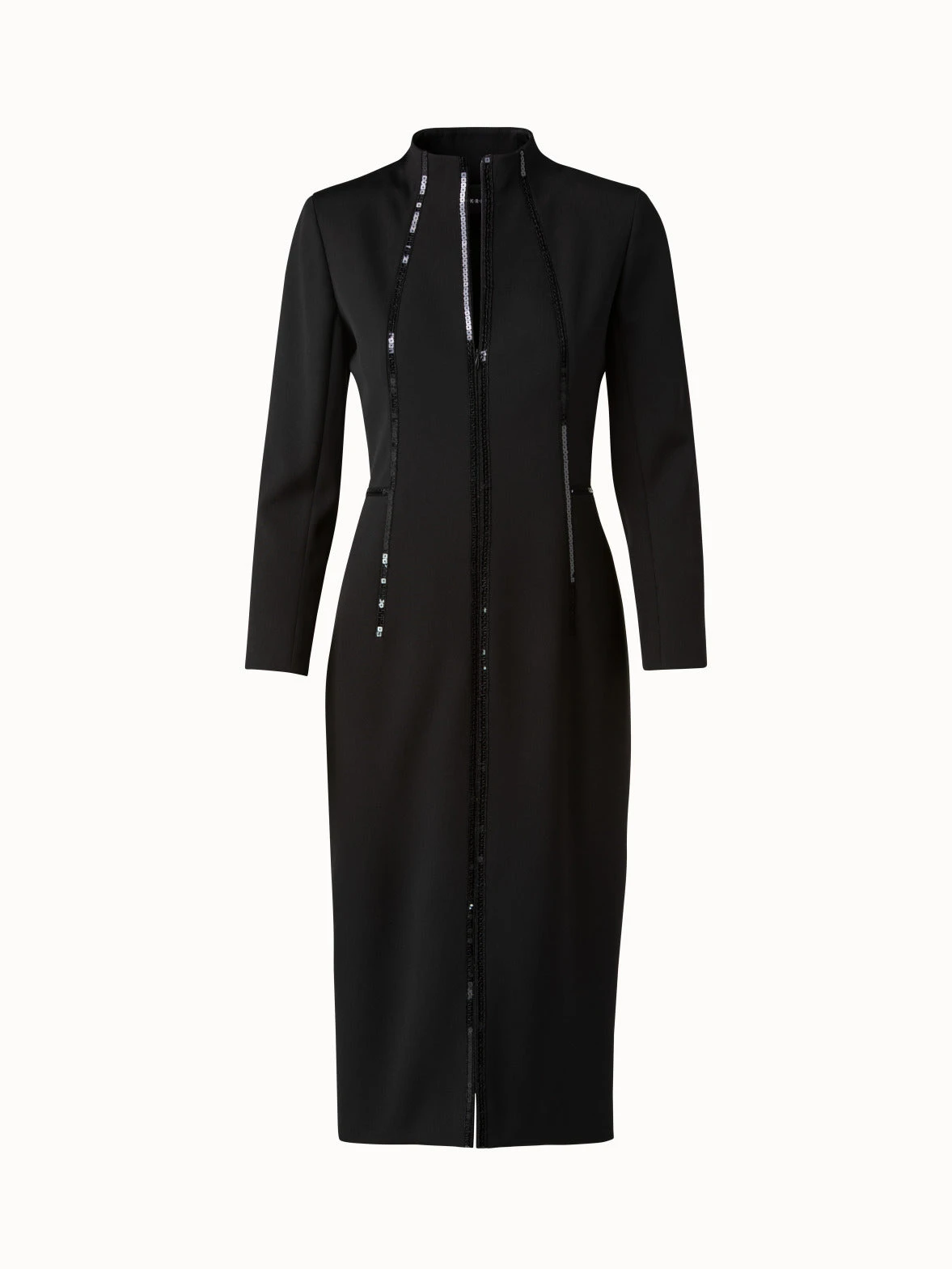 AKRIS Silk Crêpe Fitted Sheath Dress With Sequins Piping - Image 3