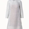 AKRIS Metallic Lurex Cotton Crochet Embroidery Sheath Dress
