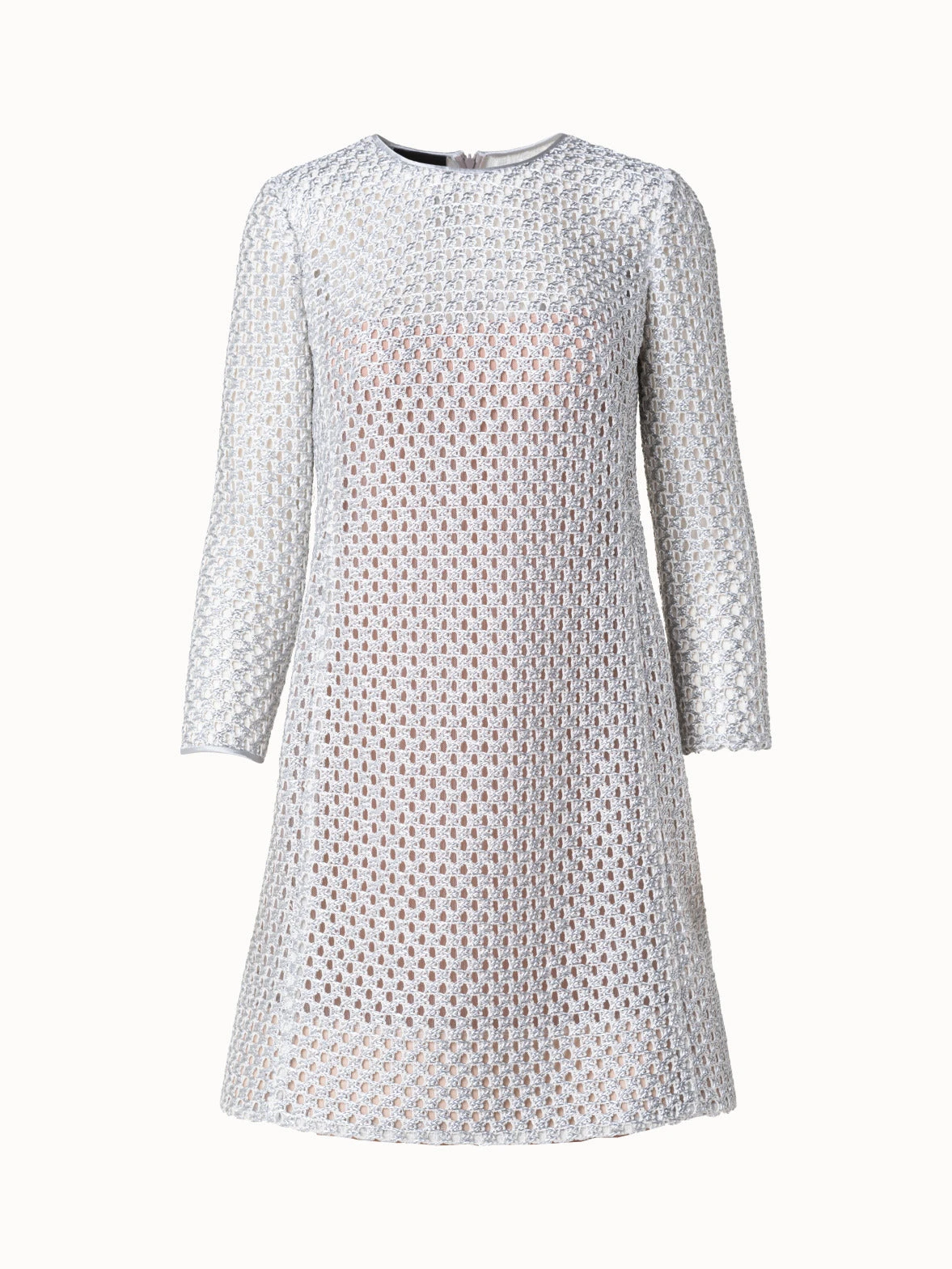 AKRIS Metallic Lurex Cotton Crochet Embroidery Sheath Dress