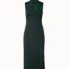 AKRIS Silk Stretch Crêpe Sheath Dress With Daffodils Stone Embellishment