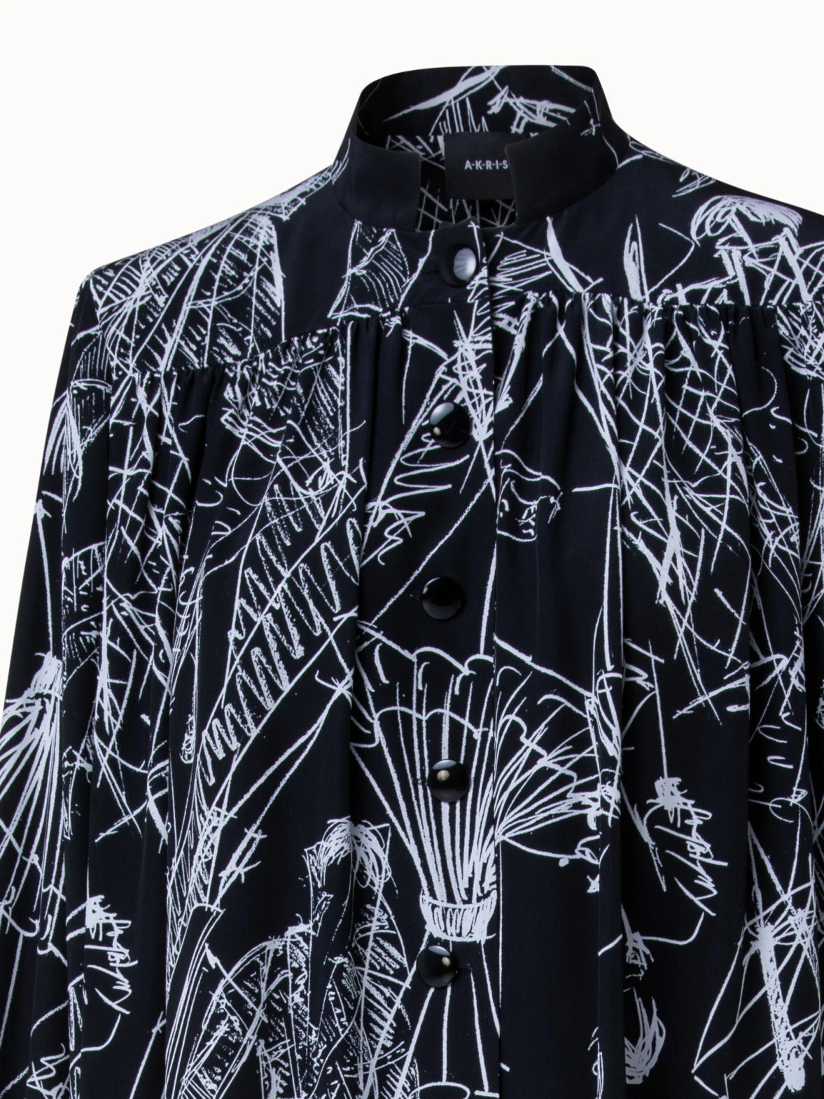 AKRIS Silk Kaftan Dress With Croquis Druck - Image 5