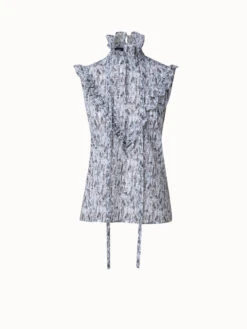 AKRIS Cotton Voile Blouse With Croquis Print And Ruffles