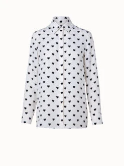 AKRIS Silk Crêpe Tunic Blouse With Hearts Jacquard And Print
