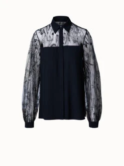 AKRIS Silk Crêpe And Croquis Embroidery Blouse