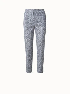 AKRIS Cotton Stretch Tapered Pants With Croquis Print