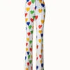 AKRIS Cotton Silk Double-Face Bootcut Pants With Heart Druck