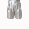 AKRIS Pearlized Lambskin Leather Bermuda Shorts