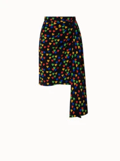 AKRIS Silk Crêpe Short Skirt With Hearts Print