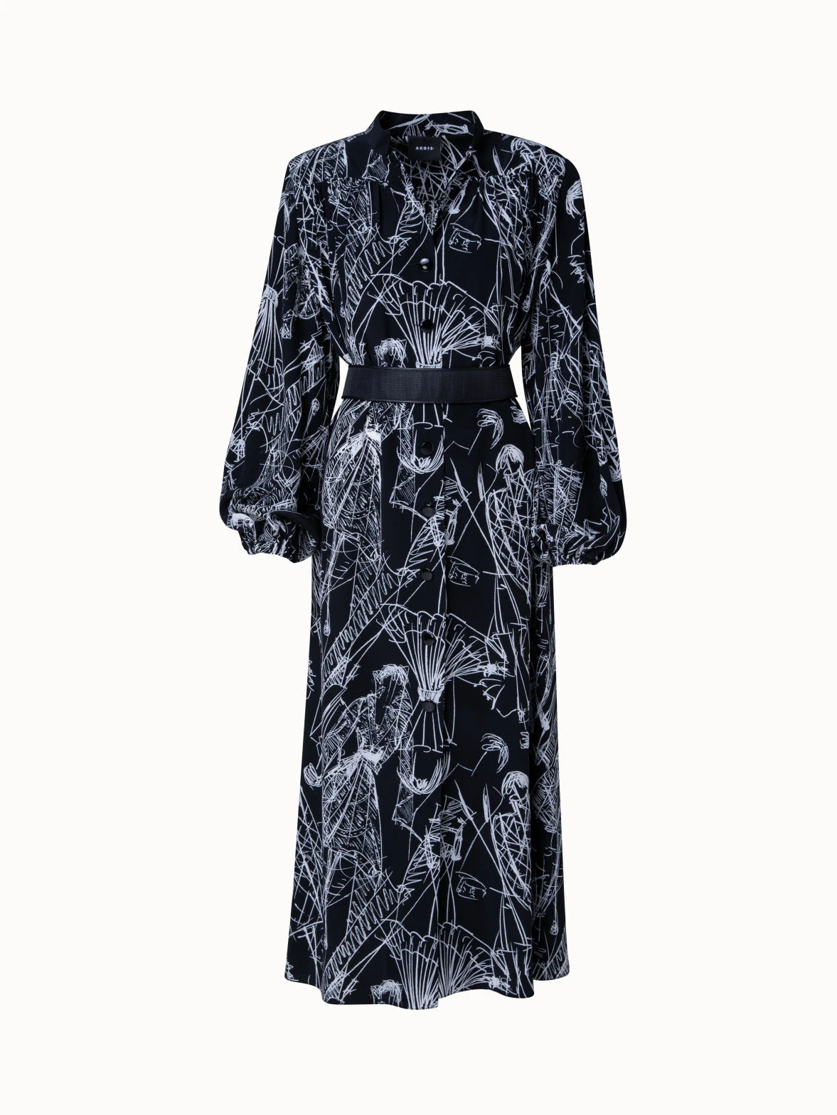 AKRIS Silk Kaftan Dress With Croquis Druck - Image 4