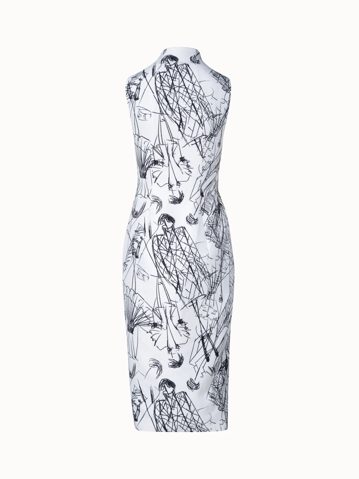 AKRIS Cotton Silk Double-Face Sheath Dress With Croquis Druck - Image 2